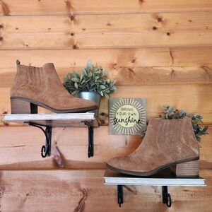 Franco Fortini Darcie Ankle Boots Camel Leather Suede Block Heel Pull On Size‎ 9